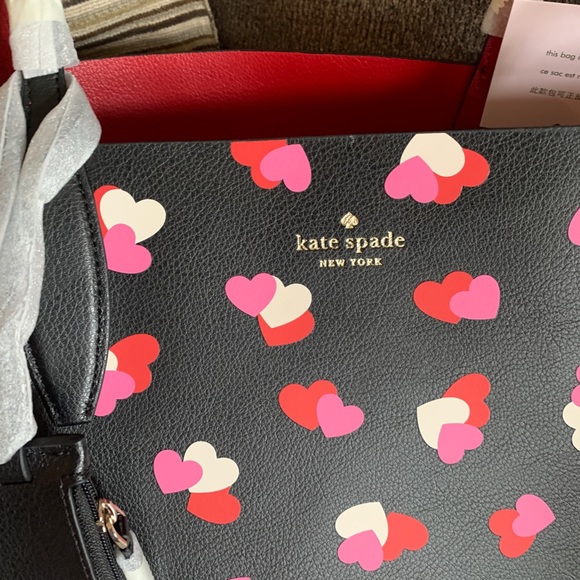 Authentic Kate spade Colorblock leather Hearts prints large Tote/Wristlet - Picture 4 of 16